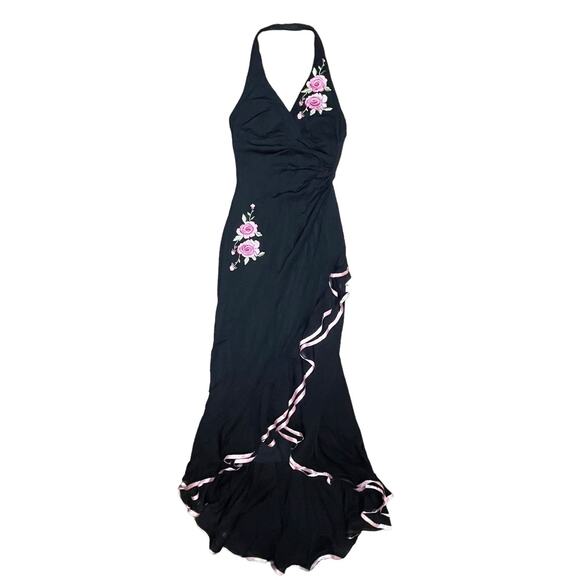 Rampage Halter Women's Dress Black Pink Size Medium Floral Fairy‎ Pinup Girl Y2K - Picture 11 of 13